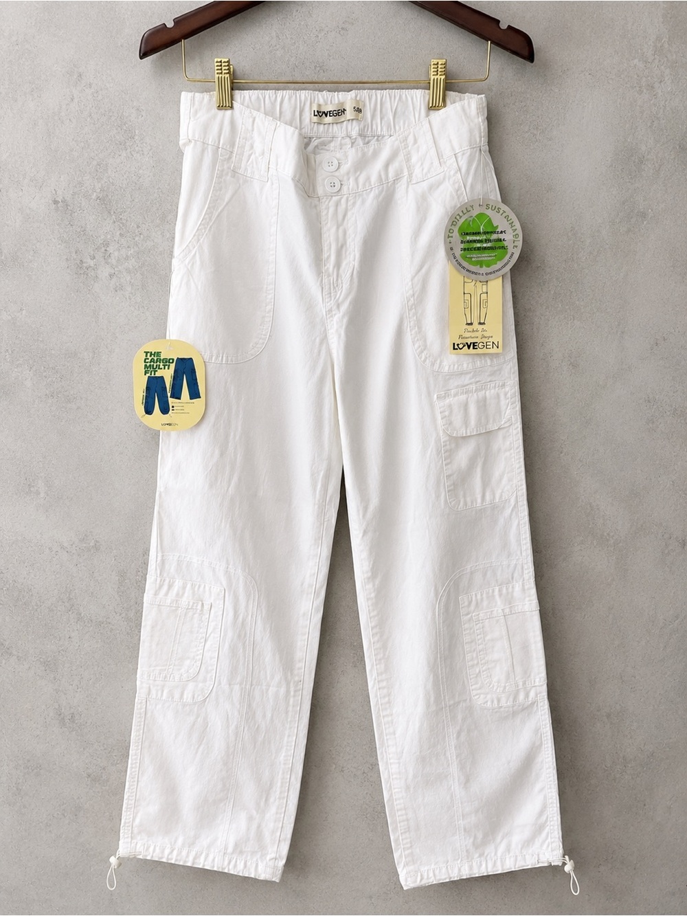 NWT LOVEGEN White Cargo Jogger Pants Parachute Multi Fit Size 5/28